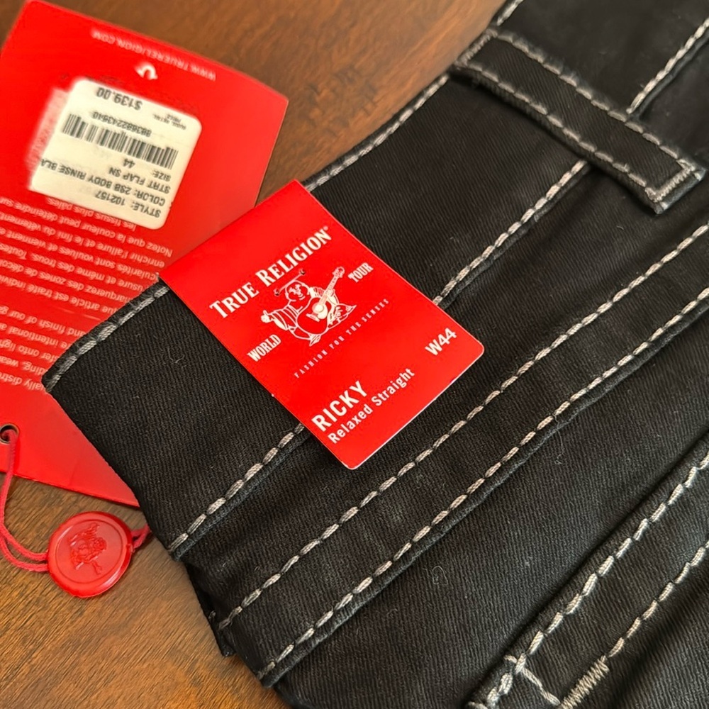 True Religion Men's Straight Jeans - Black with White Stitching - Picture 5 of 9